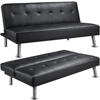Convertible Futon Sofa Bed Faux Leather Futon Couch Bed Black